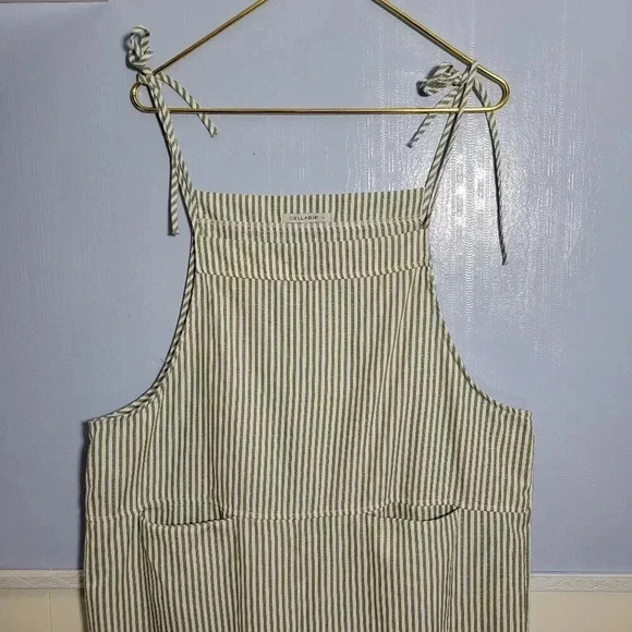 Cellabie Xl Light Olive Green White Striped Spaghetti Tie Pull On Jumpsuit - Picture 1 of 12